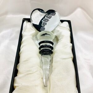 Murano Black n White Heart Wine Stopper